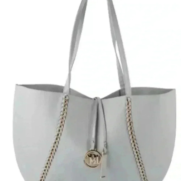 NWT Badgley Mischka Grey with Gold Decorative Chain Pebbled Tote - Picture 5 of 5